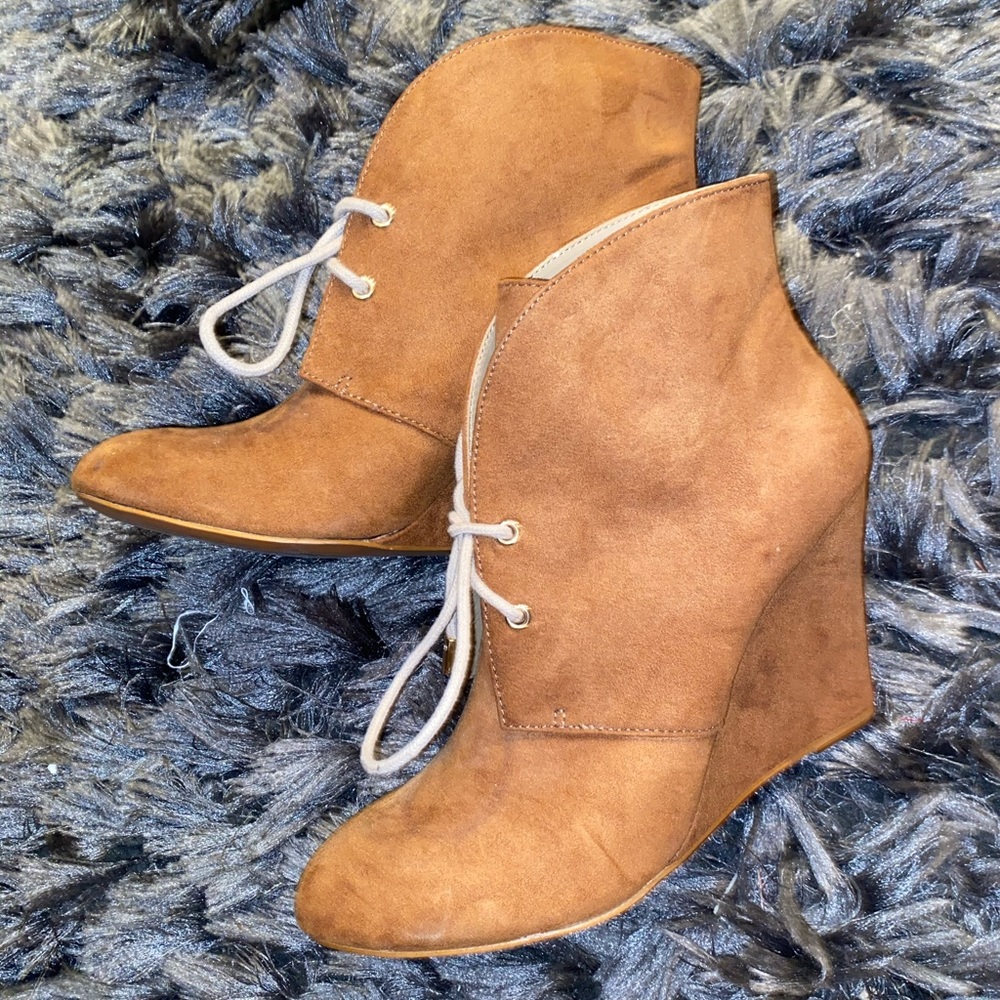 Zara Trafaluc Brown Suede Lace Up Wedges